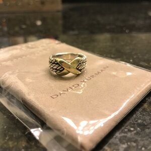 David Yurman Mixed Metal Crossover Cable Ring with Yellow Gold Accent